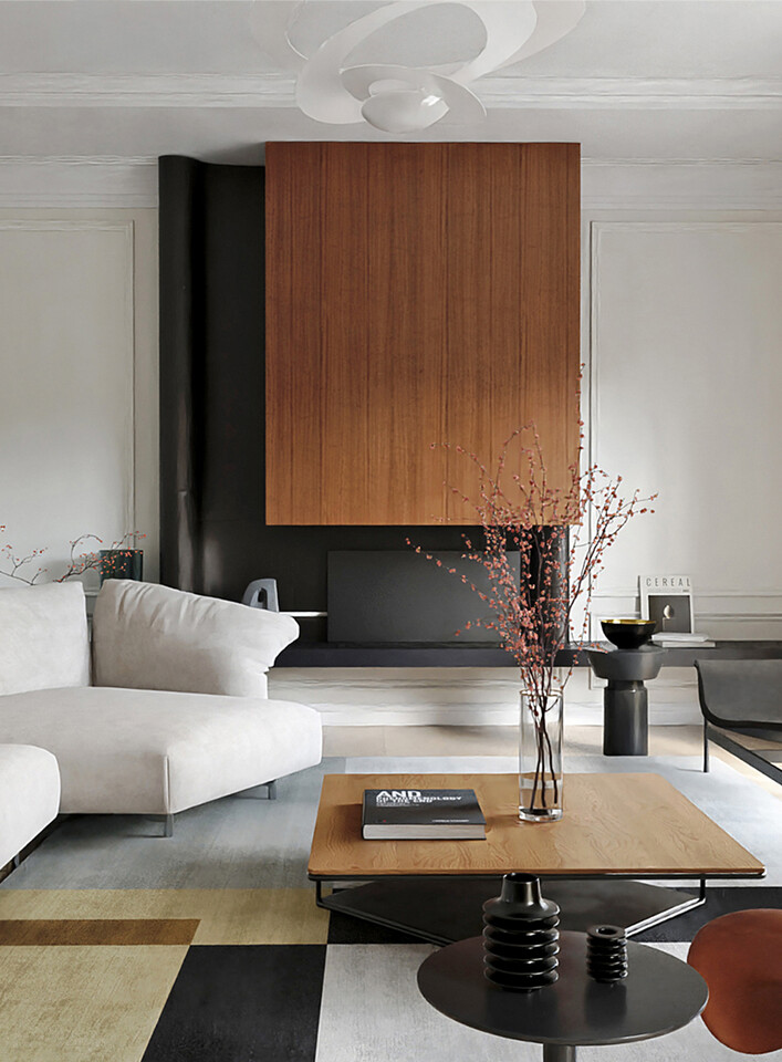 Современный интерьер гостиной с лаконичными формами мебели и теплой текстурой материалов